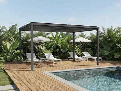Pergola bioclimatique autoportante avec lames orientables "Howard" - 3 x 4 m - Gris