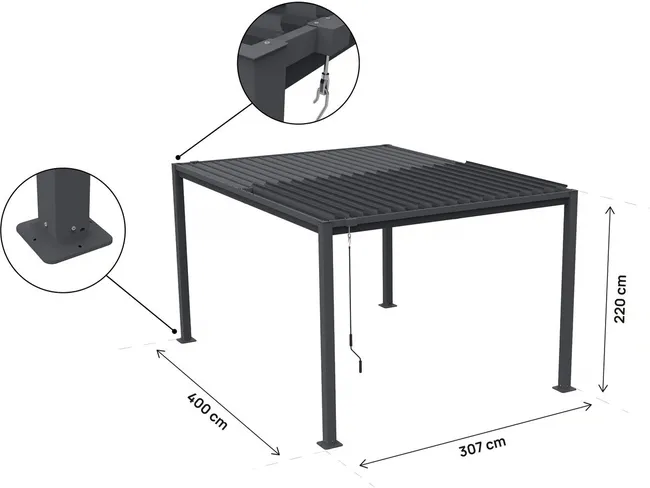 Pergola bioclimatique autoportante avec lames orientables "Howard" - 3 x 4 m - Gris