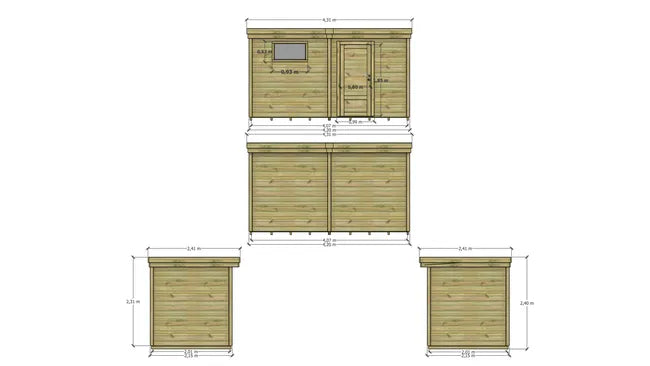 Abri de Jardin bois Pin traité autoclave 27mm - 4,195x2,14m / 9m2 - Bac acier - Plancher bois